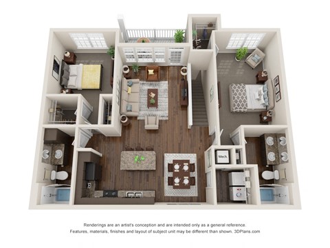 Floor plan for 2 beds, 2 baths, 1185 sqft